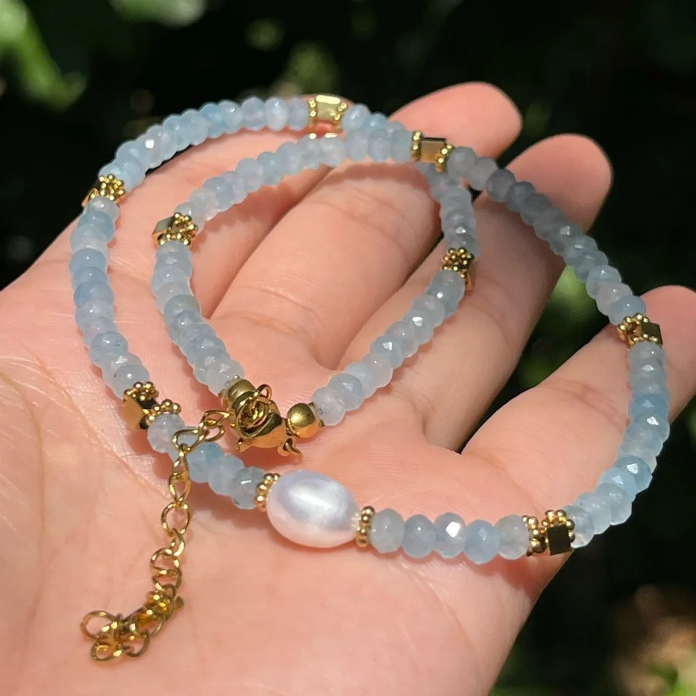 Dainty‎ stainless steel aquamarine choker